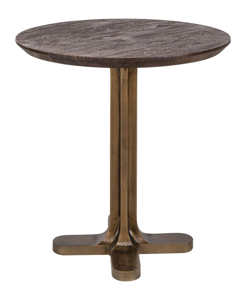 Bistro-Tisch Revelin dunkelbraun Ø75 cm, Mangoholz & goldenes Gestell