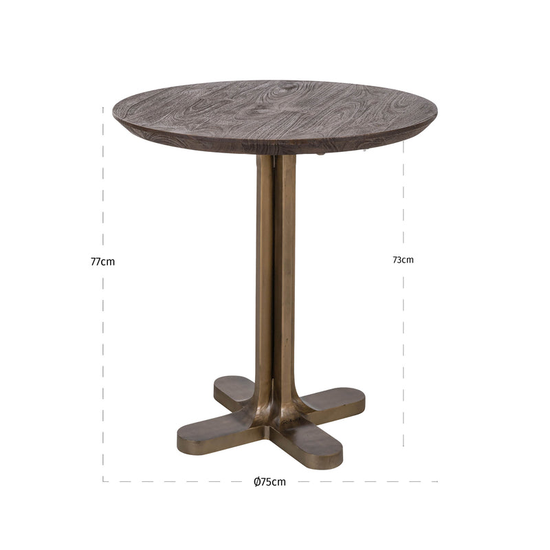 Bistro-Tisch Revelin dunkelbraun Ø75 cm, Mangoholz & goldenes Gestell