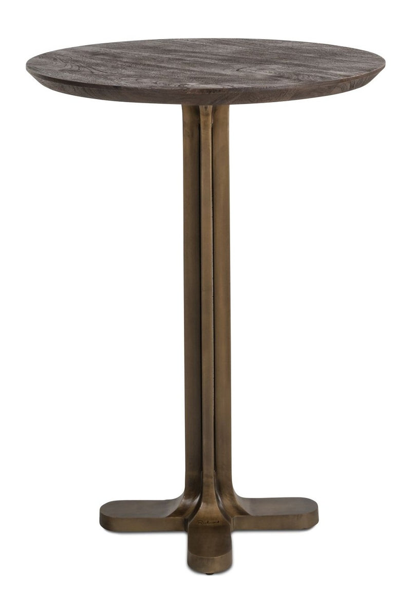 Bartisch Revelin Ø80 cm dark brown, Mangoholz mit Goldgestell