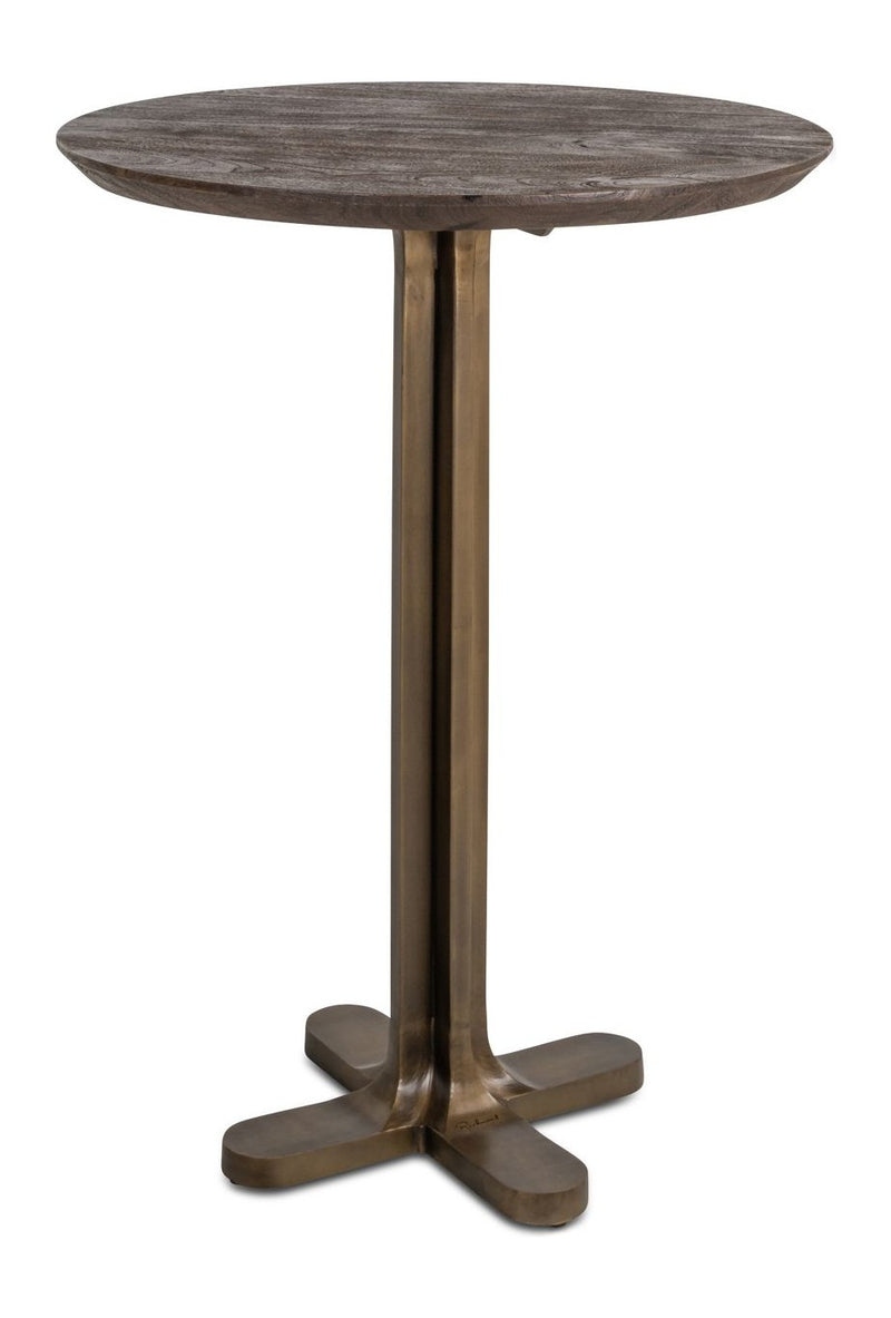 Bartisch Revelin Ø80 cm dark brown, Mangoholz mit Goldgestell