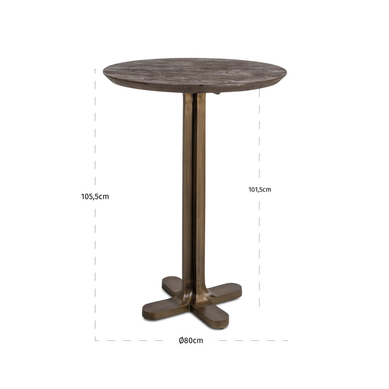 Bartisch Revelin Ø80 cm dark brown, Mangoholz mit Goldgestell