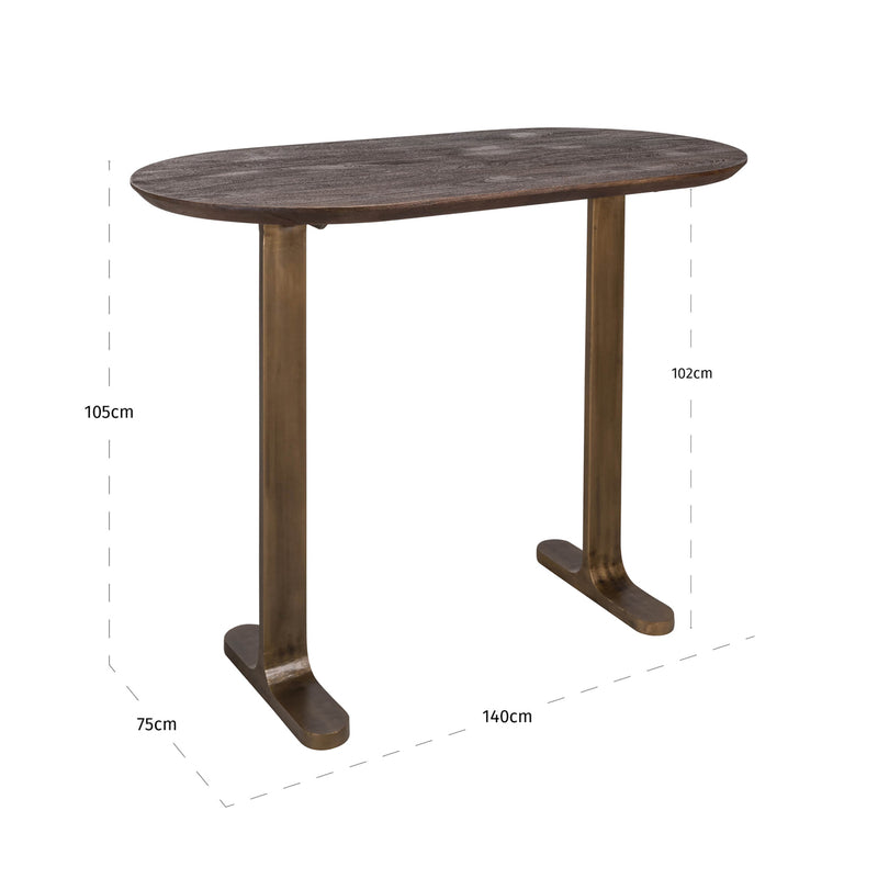 Bartisch Revelin Mangoholz mit gebürsteten Goldbeinen, 140x75x105 cm