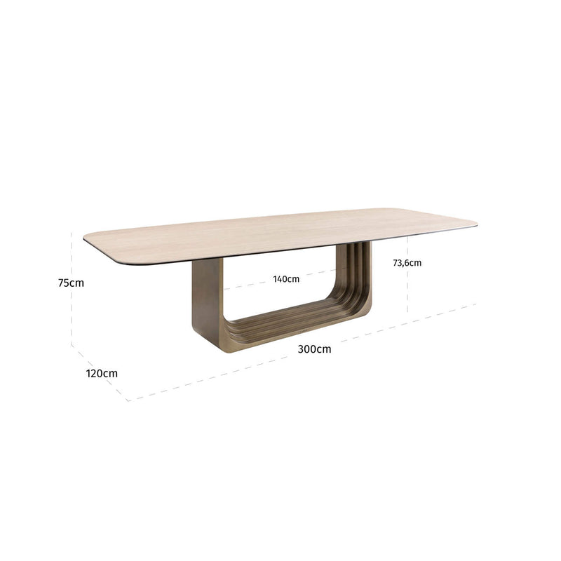 Esstisch Maxfield beige 300 cm – Keramikplatte, Eisengestell