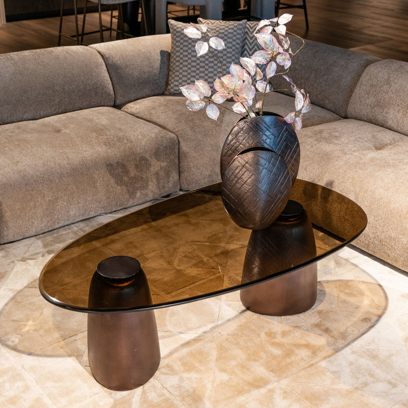 Richmond Couchtisch Hayden bronze oval – Aluminium & Glas, 127,5 cm