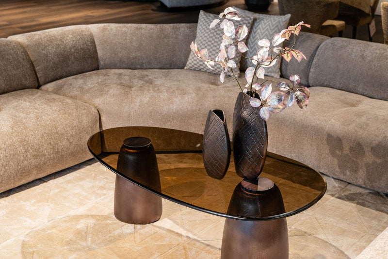 Richmond Couchtisch Hayden bronze oval – Aluminium & Glas, 127,5 cm