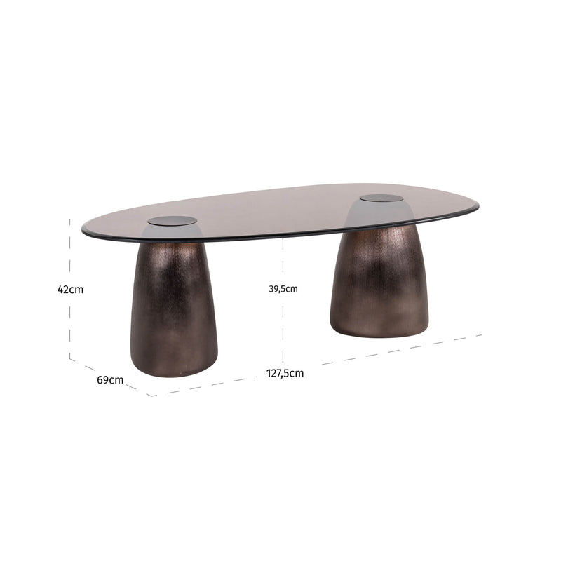 Richmond Couchtisch Hayden bronze oval – Aluminium & Glas, 127,5 cm