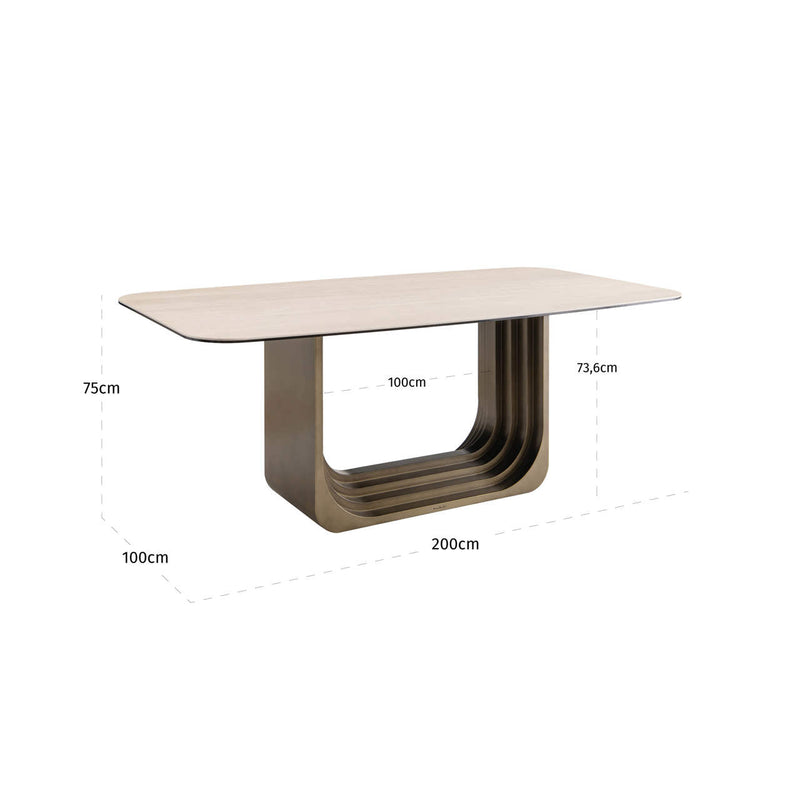 Esstisch Maxfield 200x100 cm beige, Keramikplatte auf Eisengestell