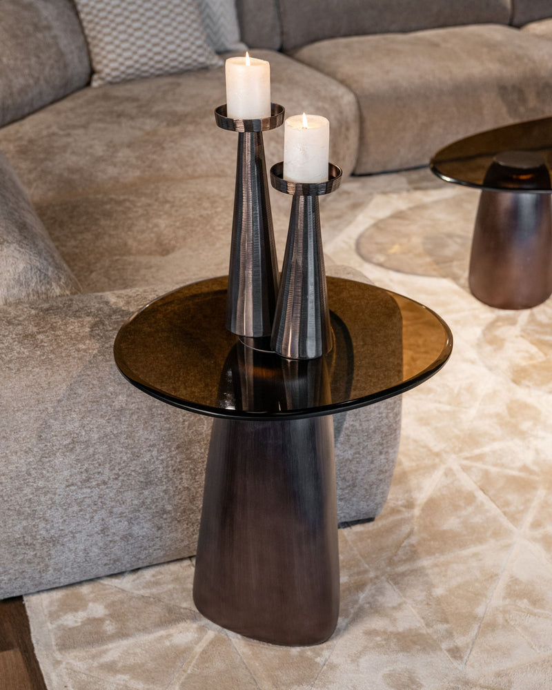 Beistelltisch Hayden Bronze aus Aluminium mit Sicherheitsglas