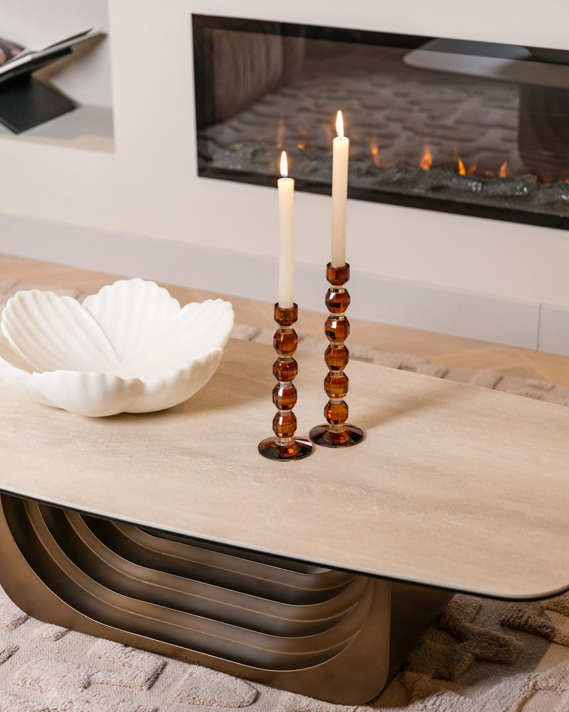 Couchtisch Maxfield beige mit wendbarer Platte aus Glas und Keramik