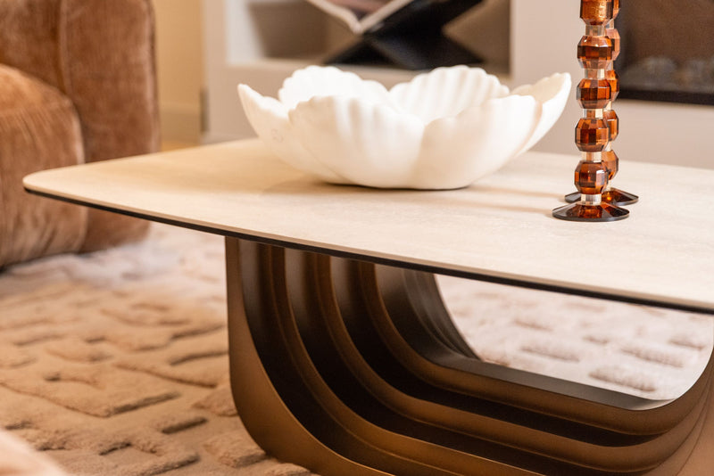 Couchtisch Maxfield beige mit wendbarer Platte aus Glas und Keramik