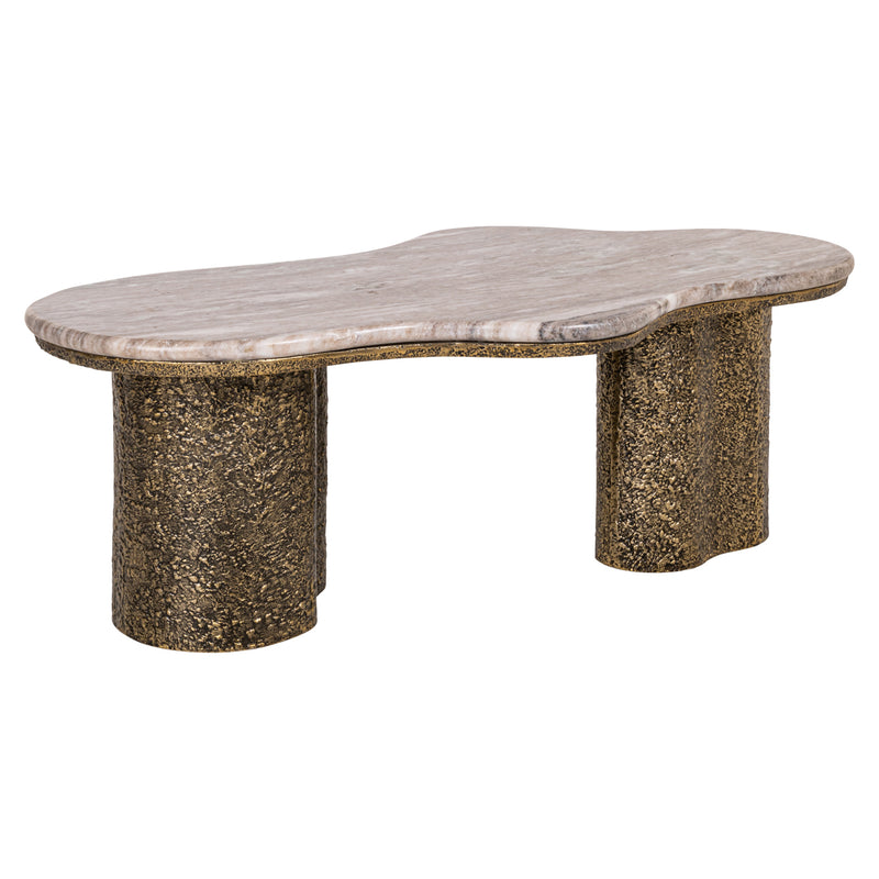 Couchtisch Abandos brass antique – Marmor & Aluminium, 131x74 cm