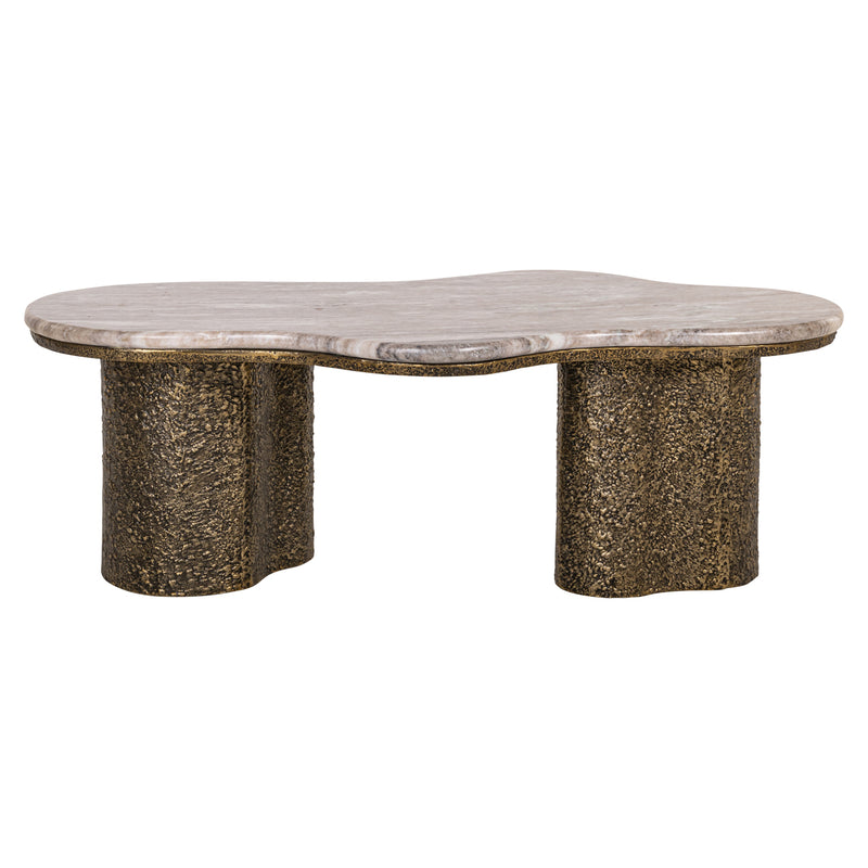 Couchtisch Abandos brass antique – Marmor & Aluminium, 131x74 cm