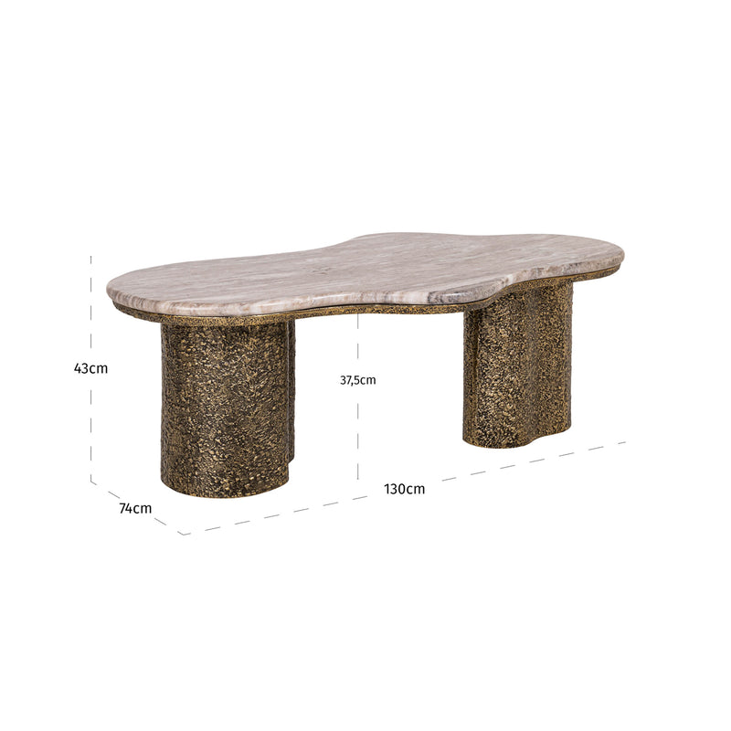 Couchtisch Abandos brass antique – Marmor & Aluminium, 131x74 cm