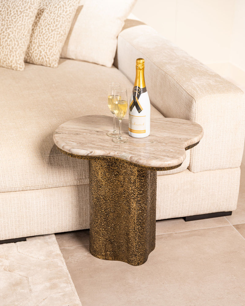 Beistelltisch Abandos brass antique mit Marmorplatte Richmond