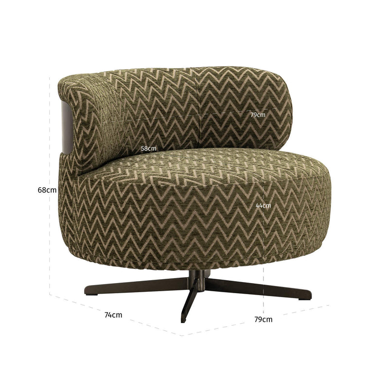 Lounge Stuhl Lauren moss chevron mit Drehfuß und Chevronmuster