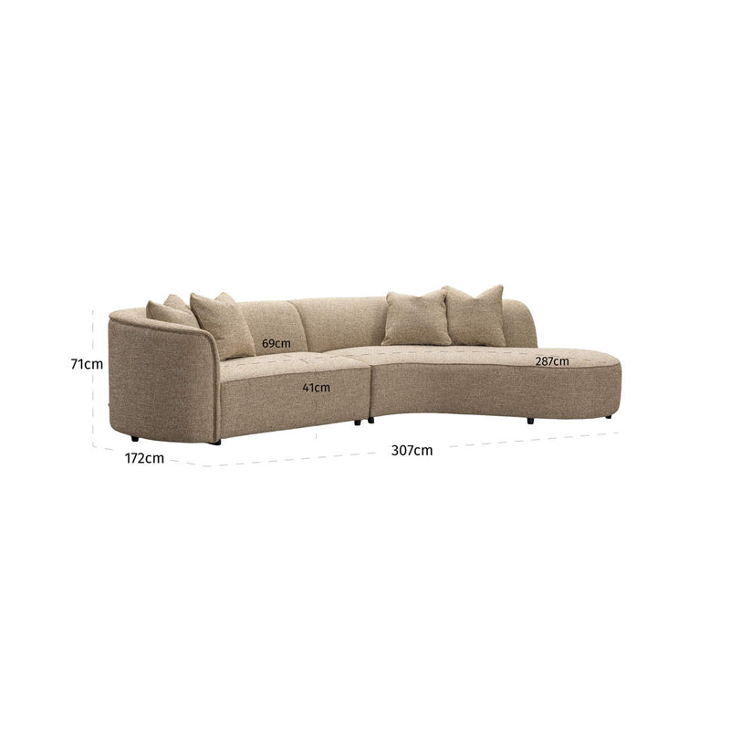 Sofa Romero Sand Tweed mit Ottomane rechts, schwer entflammbar