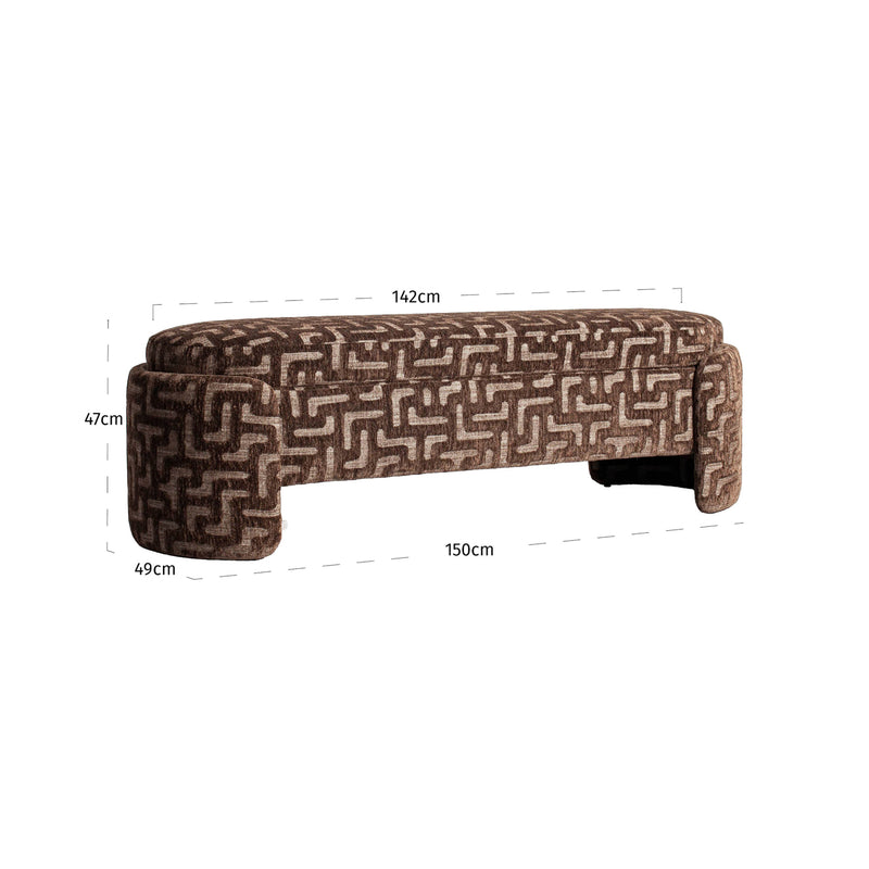 Sitzbank Cupid Brown Labyrinth mit Stauraum, 150 cm, gepolstert
