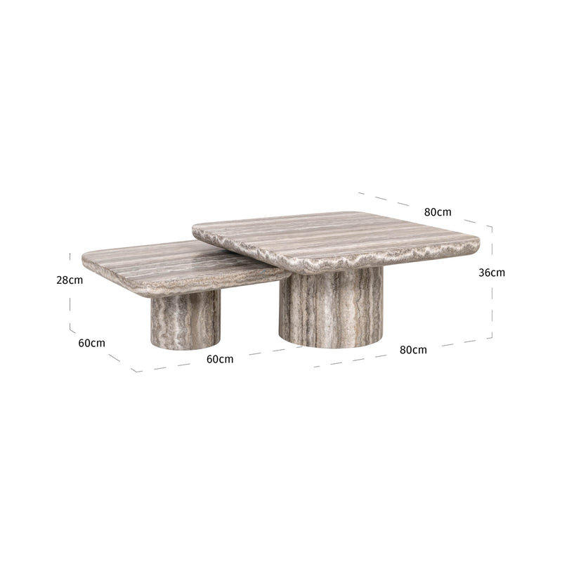 Couchtisch Dulce Denizly 2er-Set grau – Marmor-Optik, Richmond