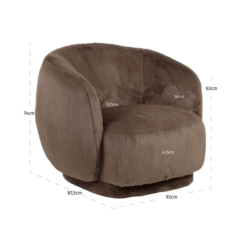 Lounge Stuhl Negreslo Fluffy Braun – drehbarer Sessel mit Plüschbezug