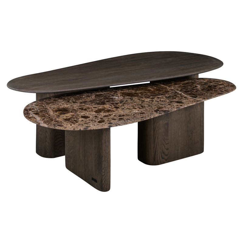 Couchtisch Castello 2er-Set, Eiche & Marmor Emperador, Charcoal