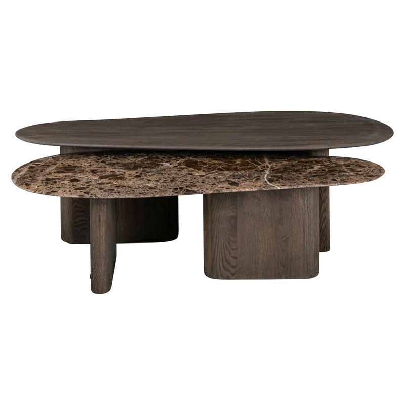 Couchtisch Castello 2er-Set, Eiche & Marmor Emperador, Charcoal