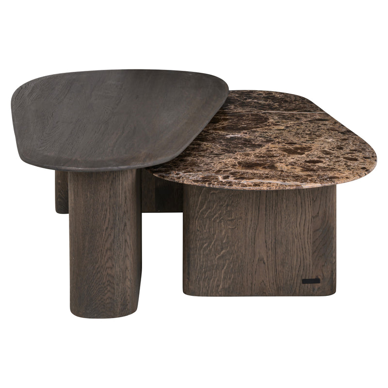 Couchtisch Castello 2er-Set, Eiche & Marmor Emperador, Charcoal
