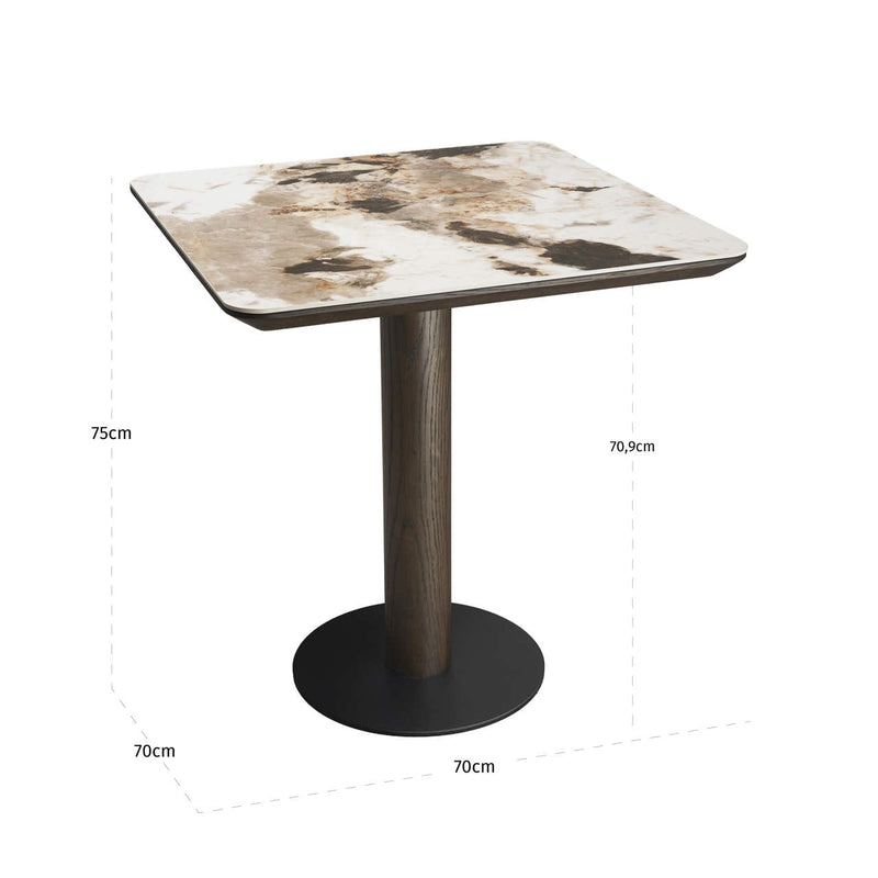 Bistro-Tisch Langford braun mit Keramikplatte, 70x70 cm, Richmond