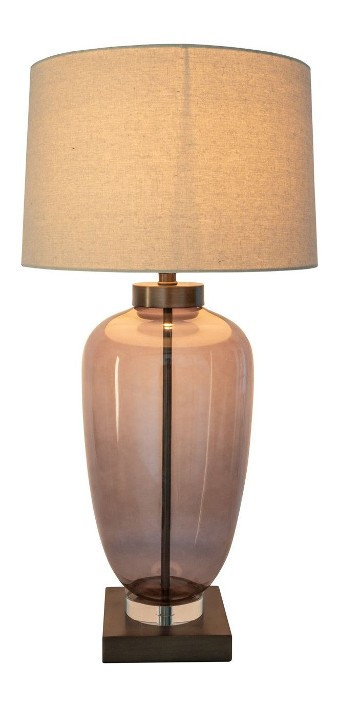 Richmond Tischlampe Monsoe Smoke mit Leinenschirm, Glas & Eisen