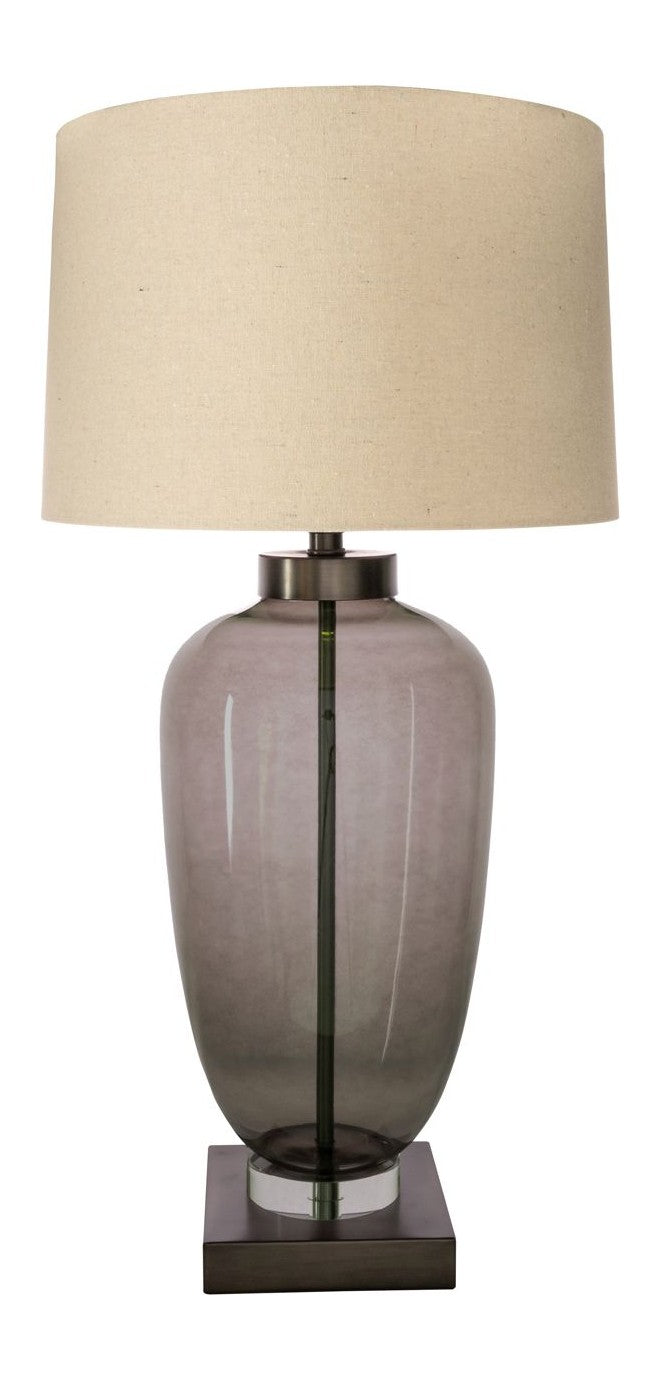 Richmond Tischlampe Monsoe Smoke mit Leinenschirm, Glas & Eisen