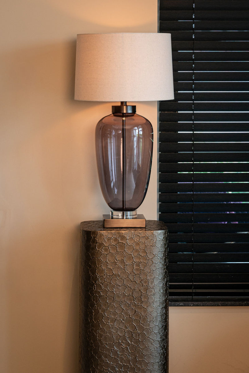 Richmond Tischlampe Monsoe Smoke mit Leinenschirm, Glas & Eisen