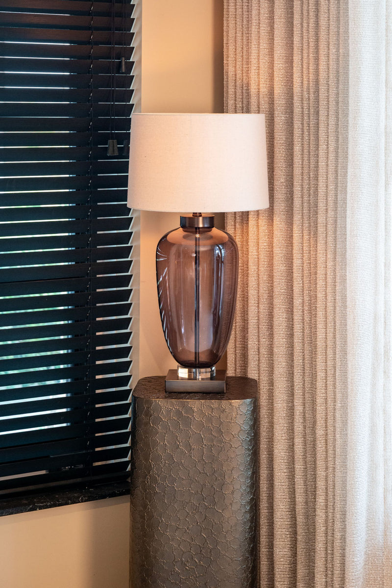 Richmond Tischlampe Monsoe Smoke mit Leinenschirm, Glas & Eisen