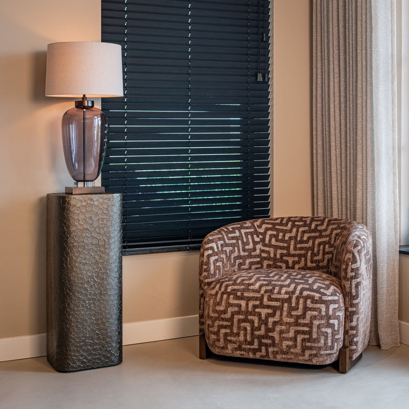 Richmond Tischlampe Monsoe Smoke mit Leinenschirm, Glas & Eisen