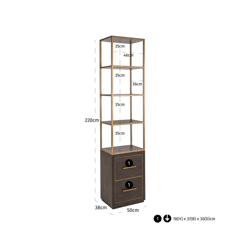 Vitrine Carter Small Braun – schmale Standvitrine aus Eiche