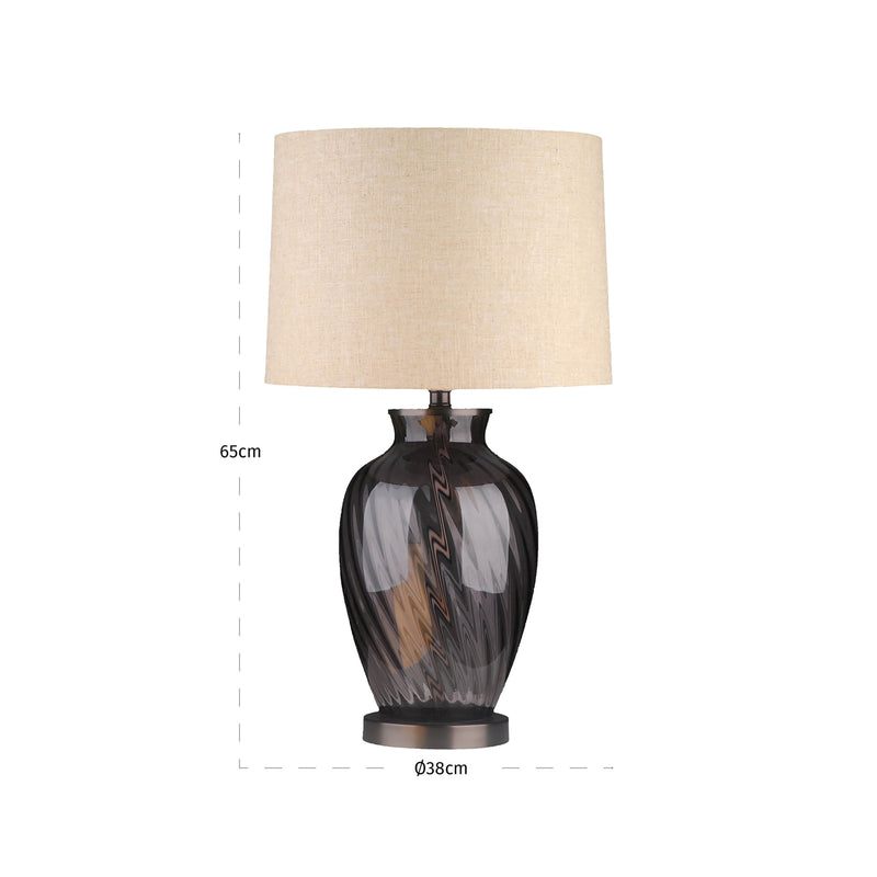 Richmond Tischlampe Rowan Smoke – Glas & Leinen, E27, 65 cm