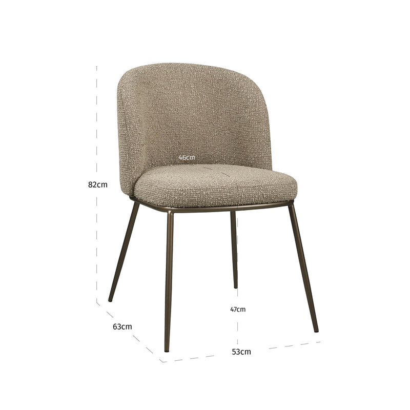 Esszimmerstuhl Elvi Mocca im 2er-Set – Chunky-Bezug, Metallgestell