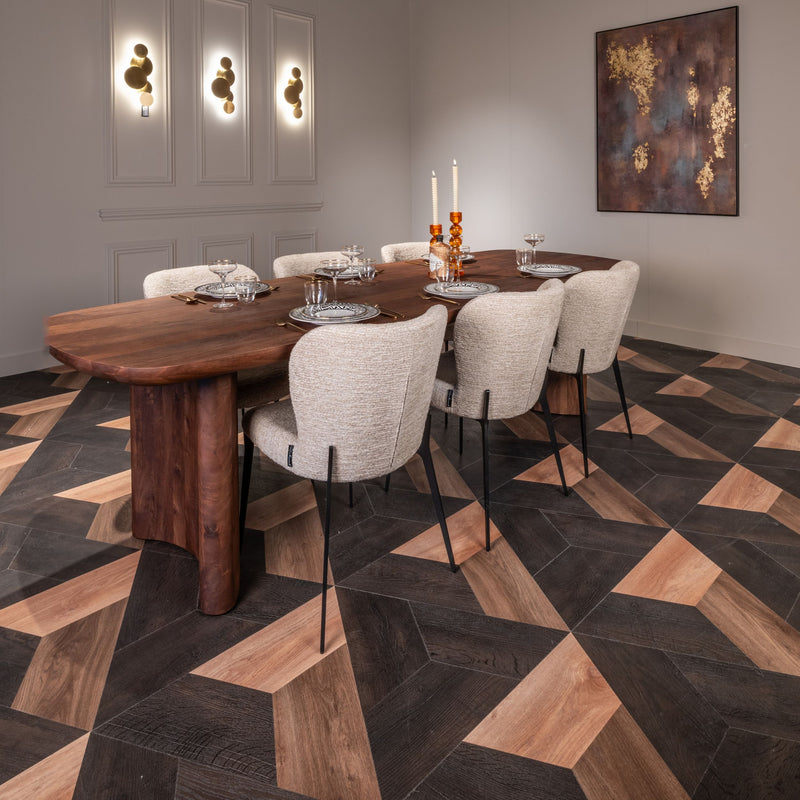 Esszimmerstuhl Sergio Natural Linear – Eisengestell mit Stoffbezug
