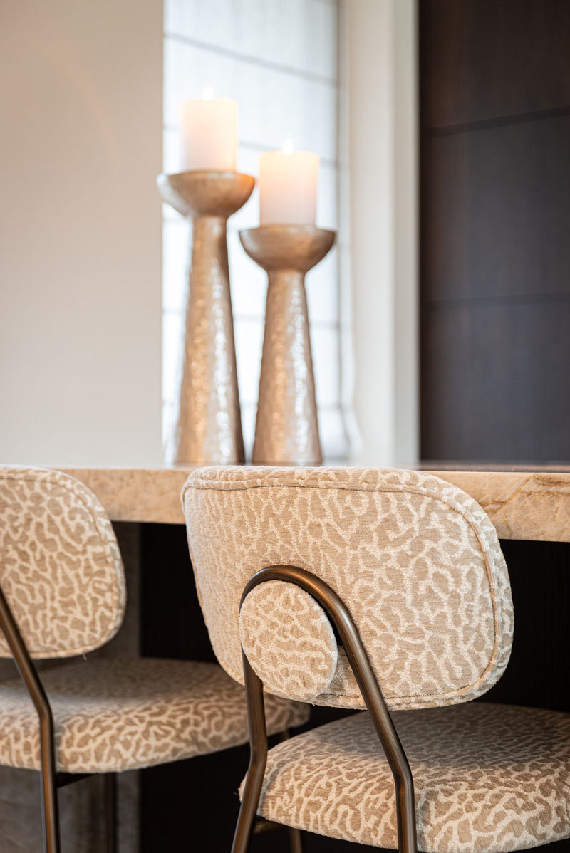 Barhocker Xenia Beige Leopard im 2er-Set mit Metallgestell