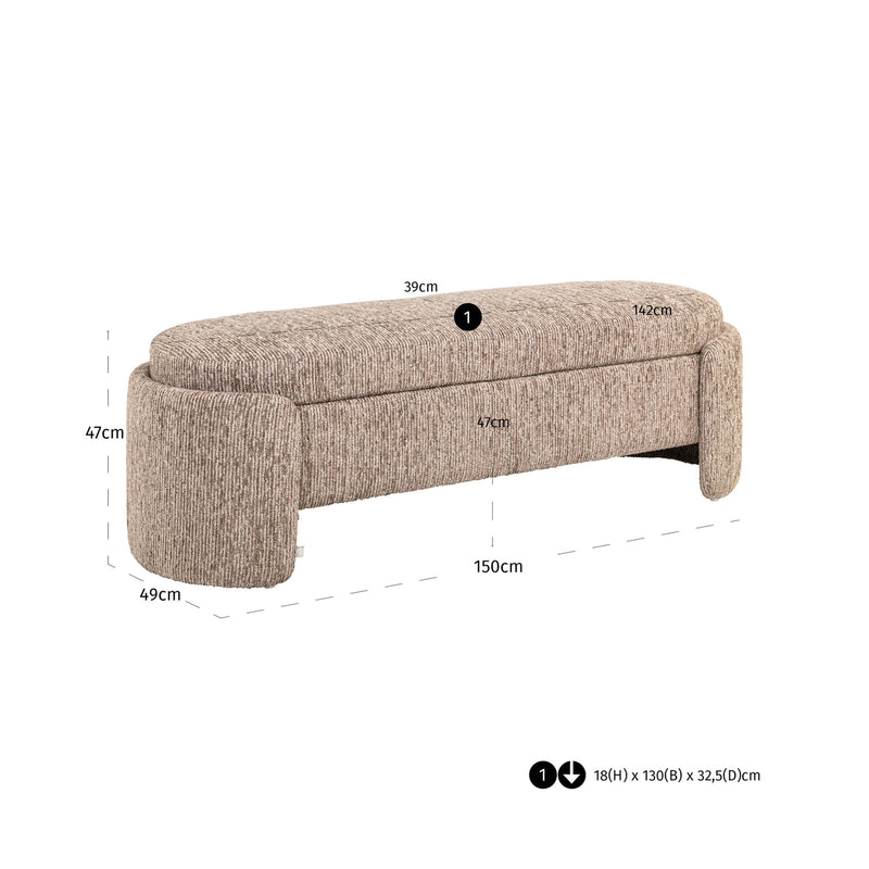 Sitzbank Cupid mocca mit Stauraum – Richmond, 150 cm breit