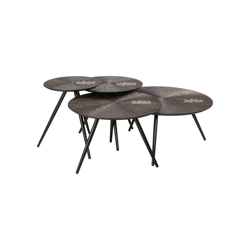 Couchtisch Quadra 4er-Set Brunzae – MDF & Metall, Nesting-Design