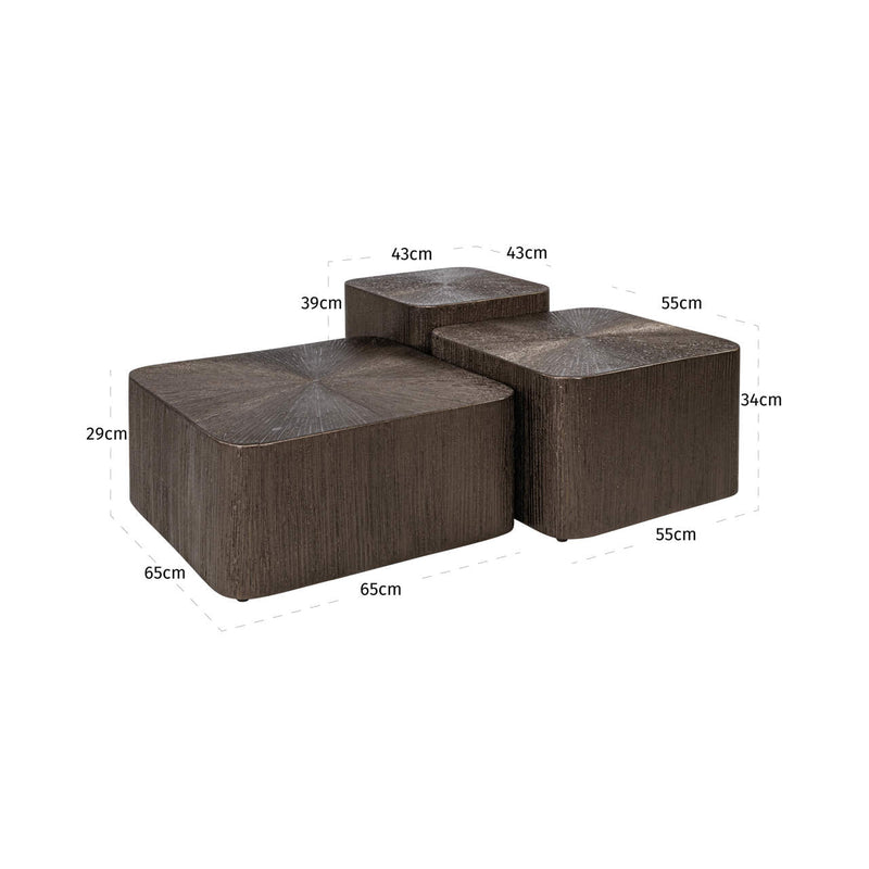Richmond Couchtisch-Set Cubes Brunzae, 3 Tische, Mdf & Metall