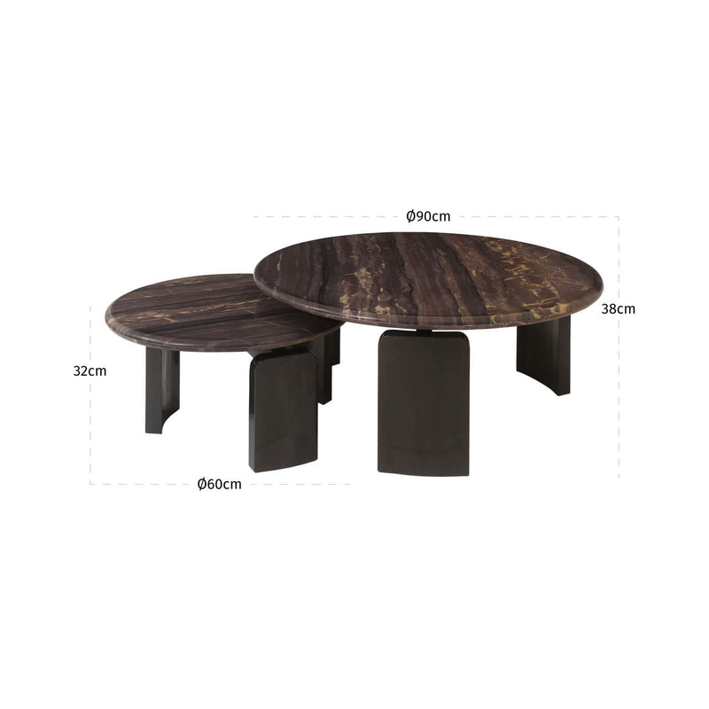 Couchtisch Menton burgundy im 2er-Set, Marmor & Messing, Richmond