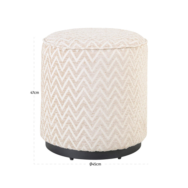Hocker & Fußbank Lexie beige Chevron Ø45 cm - Pouf mit Komfort
