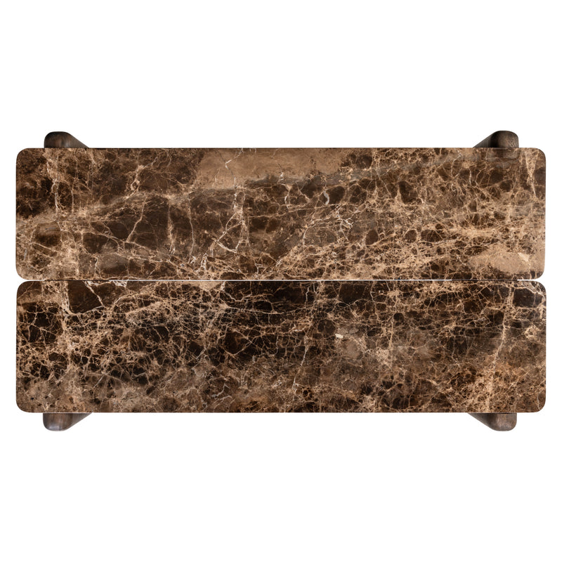 Couchtisch Lagrasse - Marmor Emperador & Eiche, 120x70 cm, dark brown