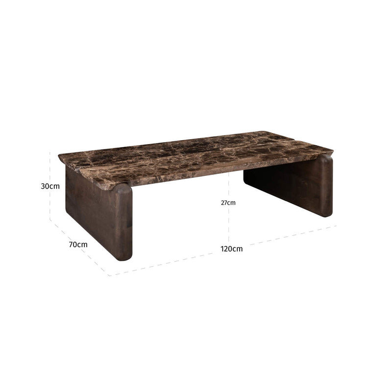 Couchtisch Lagrasse - Marmor Emperador & Eiche, 120x70 cm, dark brown