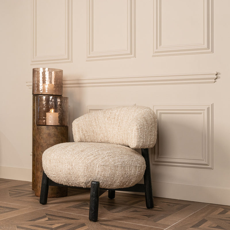 Lounge Stuhl Ornella Beige Angora – Sessel mit Holzgestell