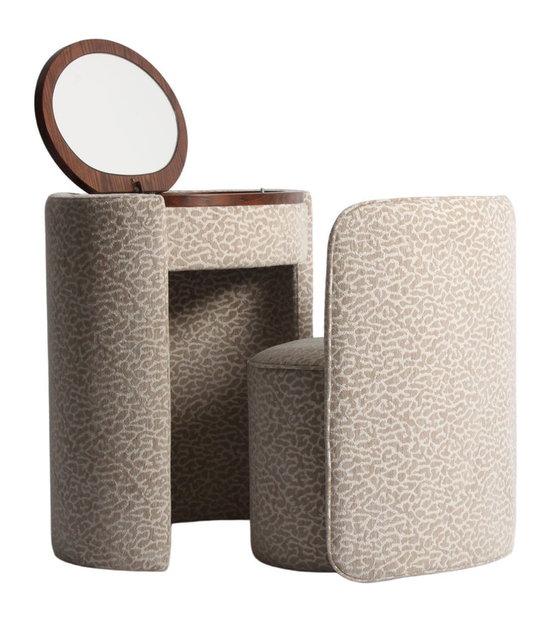 Schreibtisch Roxenne Beige Leopard mit Spiegel & Stauraum