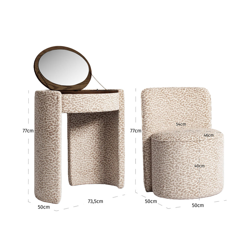 Schreibtisch Roxenne Beige Leopard mit Spiegel & Stauraum