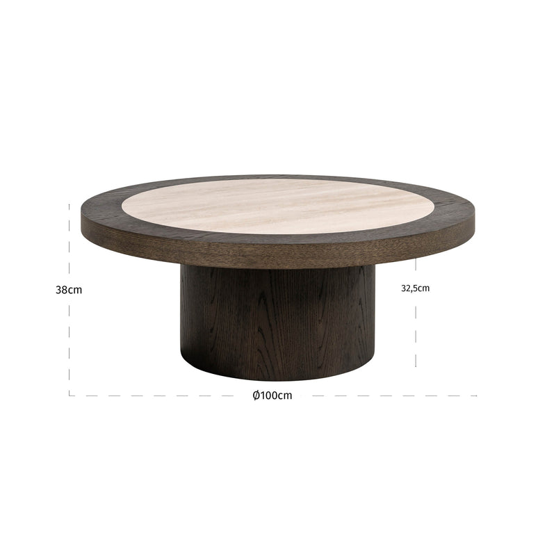 Couchtisch Nando 100x100 cm – Eichenfurnier & Keramik-Travertin