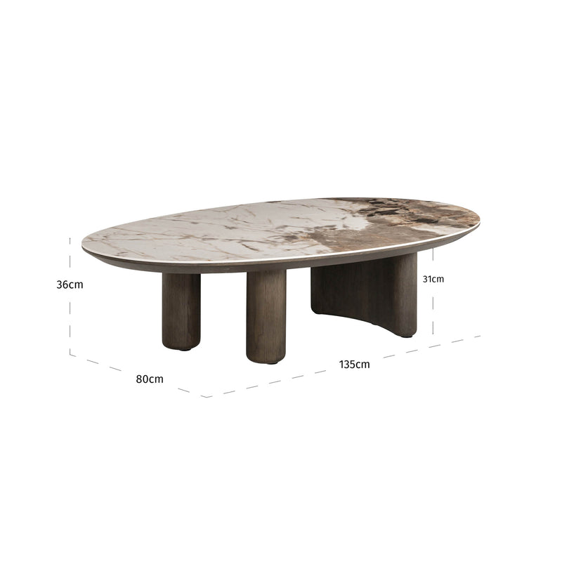 Couchtisch Langford brown – Eichenfurnier-Gestell mit Keramikplatte