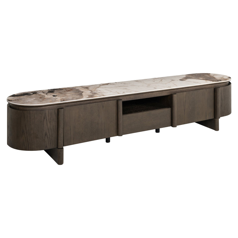 TV-Schrank Langford in Braun, Eichenfurnier & Keramikplatte, 220 cm